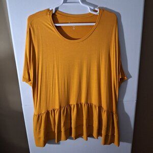 Roaman''s Womens Scoop Neck 18/20 L Gold Loose Fit Babydoll Tunic Top